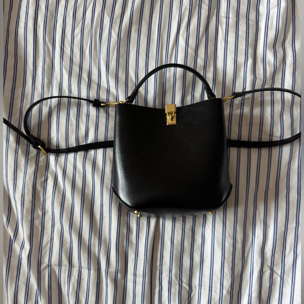 Mango Black Leather Crossbody Bag with Gold Hardware